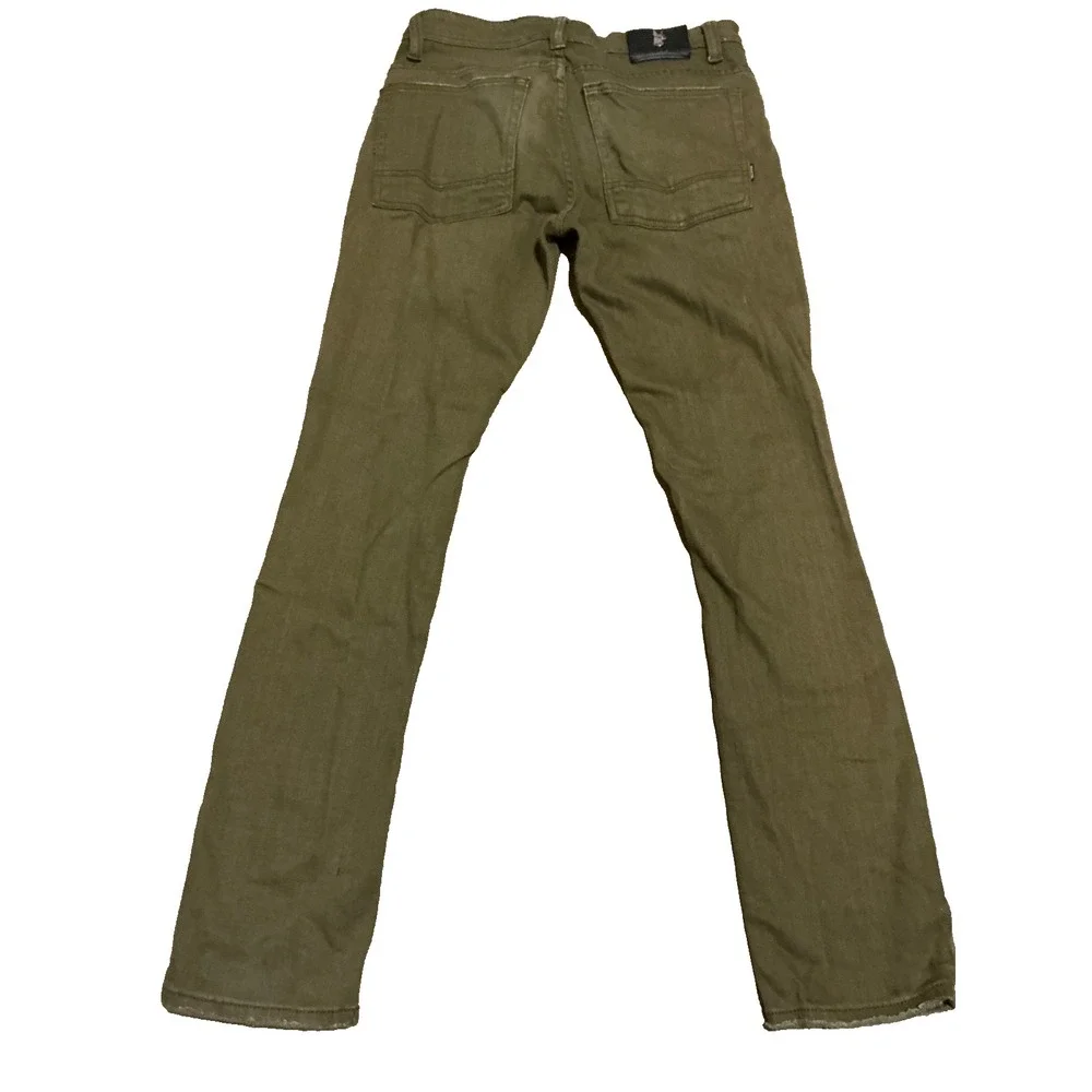 Makobi Mens 32 x 32 Moto Denim Pants Olive Green Distressed Zippers